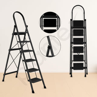 Plantex Steel Ladder for Home/Strong Foldable Wide 6 Step Ladder/Anti-Skid 6 Step Ladder - (Apex - Black)