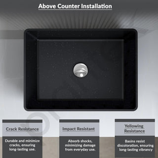 Plantex Table Top Basin for Bathroom/Quartz Rectangle Basin/Vessel Sink Basin Over Counter for Home/Restaurant (Black, 18 x 13 x 5 Inch)