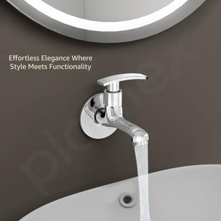Plantex Long Body Bib Cock for Bathroom with Water Saving Aerator/Wall Mount BibTap with Wall Flange and Teflon Tape for Bathroom (Samar-1262-Chrome Finish)
