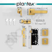 Plantex Triple Security Door Lock for Home/Main Door Lock Set with 3 Years of Warranty/Mortise Lock for Door with Brass Lock Body & Cylinder(7107 - Gold)