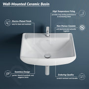 Plantex Ceramic Basin with Stainless Steel Pillar Cock/Wall Hung Basin/Deck Mount Tap/Basin for Bathroom - (Plano - Combo)