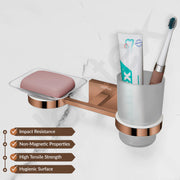 Plantex 304 Stainless Steel Benz Soap and Brush Holder Stand for Bathroom and Wash Basin - Bathroom Accessories (Rose Gold)