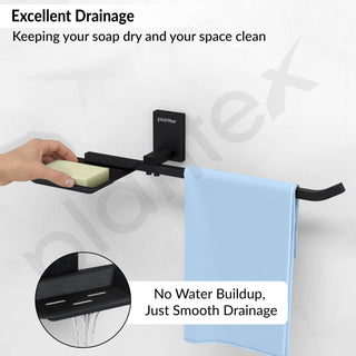 Plantex 304 Grade Stainless Steel Soap Dish with Napkin Ring/Soap Stand/Soap Holder/Napkin Holder/Towel Hanger for Bathroom/Bathroom Accessories - Pack of 1 (Crystal, Black)