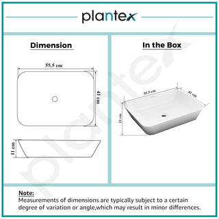 Plantex Ceramic Wash Basin/Washbasin for Bathroom/Tabletop Wash Basin with 10 Years Glaze Warranty by Plantex/Countertop Vessel Sink for Home, Office – (NCTT-338, White, 22 x 16 x 4 Inch)