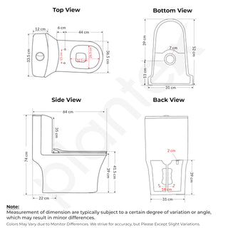 Plantex Ceramic Commode For Toilet/One Piece Western Commode With Rimless Siphonic Flush/Commode With Soft Closing Toilet Seat - S Trap - (Hexa, White)