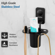 Plantex Stainless Steel Toothbrush Holder/Tumbler Holder Stand/Wall Mounted Toothbrush Stand for Bathroom Accessories - Pack of 1 (Black, 576)