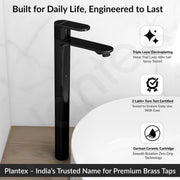 Plantex Pure Brass Pillar Tap for Wash Basin with Water Saving Aerator/High Neck Pillar Cocke for Basin/Sink Tap for Wash Basin with Teflon Tape -7 Year Warranty by Plantex-(ORN-204-PVD Black)