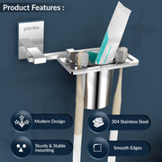 Plantex Tumbler Holder for Bathroom/304 Grade Stainless Steel Toothbrush Holder/Toothpaste/Razor Holder/Bathroom Accessories - Pack of 1 (Senso, Chrome)