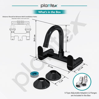 Plantex Pure Brass Sink Mixer Tap Hot and Cold with Water Saving Aerator/360° Swivel Spout fo Sink Tap with Brass Wall Flange -7 Year Warranty by Plantex (ORN-214-Black)