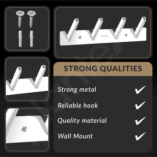 Plantex Wall Hooks for Hanging Cloth/Stainless Steel Towel Hangers/Bathroom Robe Hooks/Door Hangers/Square Wall Hook/Hook Rail for Hanging Keys - 4 Hooks (Pack of 3, Chrome)