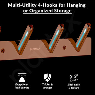 Plantex Wall Hooks for Hanging Cloth/Stainless Steel Towel Hangers/Bathroom Robe Hooks/Door Hangers/Square Wall Hook/Hook Rail for Hanging Keys - 4 Hooks (Pack of 3, PVD Rose Gold)