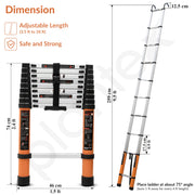 Plantex 2.9m (9.5 ft.) Aluminium Telescopic Ladder/10-Step Portable Ladder with Removable Hooks/Foldable Multipurpose Collapsible Ladder for Home & Outdoor Use/2 Year of Warranty by Plantex (Orange)