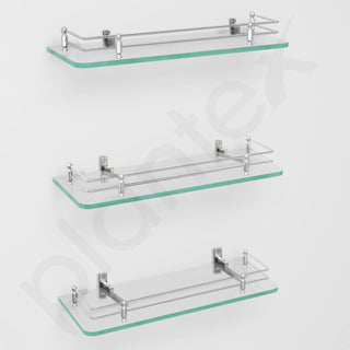 Plantex Premium Transparent Glass Shelf for Bathroom/Kitchen/Living Room - Bathroom Accessories (Polished 12x6 - Pack of 3)