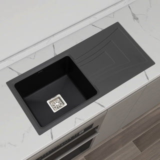 Plantex Sink for Kitchen/Granite Quartz Single Bowl Kitchen Sink With Drain Board/Undermount/Top Mounted (Black-36x18 Inches)