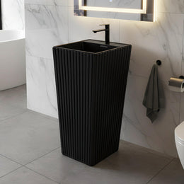 Plantex Acrylic Resin & Quartz Free Standing Wash Basin/Pedestal Wash Basin/Square Basin for Bathroom/Home/Office/Hotel - (10049, Black)