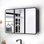Plantex 304 Stainless Steel Bathroom Cabinet with Mirror/LED Mirror Cabinet for Wall/Triple Door Bathroom Cabinet Storage/Bathroom Organiser Cabinet (36X24 Inch- Defogger/Black)