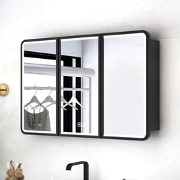 Plantex 304 Stainless Steel Bathroom Cabinet with Mirror/LED Mirror Cabinet for Wall/Triple Door Bathroom Cabinet Storage/Bathroom Organiser Cabinet (36X24 Inch- Defogger/Black)
