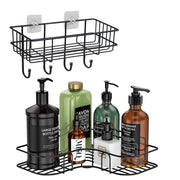 Plantex No Drill Bathroom Organizer/Self-Adhesive Bathroom Shelf/Corner Rack/Multipurpose Kitchen Shelf - Combo of 2 (Black), Alloy Steel