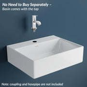 Plantex Ceramic Basin with Stainless Steel Pillar Cock/Wall Hung Basin/Deck Mount Tap/Basin for Bathroom - (Cubic - Combo)