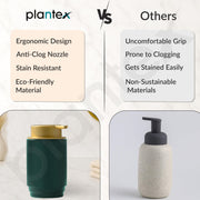 Plantex Ceramic Soap Dispenser for Washbasin/Soap Dispenser for Bathroom ABS Pump Head - Green & Gold (Pack of 1)
