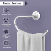 Plantex 304 Grade Stainless Steel Round Towel Ring for washbasin/Napkin Hanger for Bathroom/Hand Towel Holder/Bathroom Accessories - Daizy (Chrome)