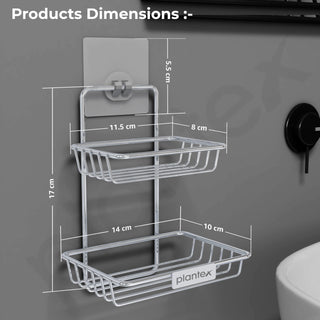 Plantex Self Adhesive Soap Holder for Bathroom/Stainless Steel Soap Case/2 Layer Soap Storage/Bathroom Accessories - Pack of 4 (Chrome)
