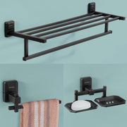 Plantex 304 Grade Stainless Steel Bathroom Accessories Set of 3 - Towel Stand/Napking Hanger/Dual Soap Holder for Bathroom - Darcy (Black)