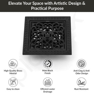 Plantex Solid Brass Floor Drain Cover/Shower Drain/Floor Trap/Bathroom Drain Cover/Jali for Bathroom/Kitchen - (Black, 5 x 5 Inch)