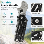 Plantex Multifunction Hand Tool with Adjustable Wrench & Pliers/Portable Stainless Steel Multi Tool with Screwdriver & Utility Blades/Compact DIY Tool  Black (APS-MQ044G)