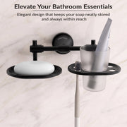 Plantex 304 Stainless Steel Soap with Tumbler Holder/Soap Stand/Soap Holder/Tooth Brush Holder/Bathroom Accessories (Niko - Black)