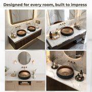Plantex Designer Ceramic Basin/Table Top Wash Basin for Bathroom/Countertop Vessel Sink Basin for Home/Office/Restaurant (Black & Bronze - 15 x 15 x 6 Inch)