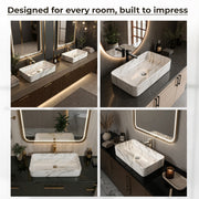 Plantex Wash Basin for Bathroom/Ceramic Tabletop WashBasin/Sink/Basin for Bathroom/Restaurant, Hotel (Marble Finish, 24 x 13 x 5 Inch)