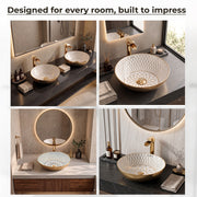 Plantex Table Top Wash Basin For Bathroom/Designer Ceramic Basin/Countertop Vessel Sink Basin - Indo-European Collection (NC-664, 16 x 16 x 5 Inch)