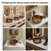 Plantex Ceramic Round Wash Basin/Designer Table Top Washbasin/Countertop Wash Basin for bathroom/Home/Office (Rose Gold-14x14x5 Inch)