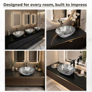 Plantex Ceramic Basin for Bathroom/Table Top Ceramic Basin/Washbasin for Bathroom - (BOAT-NS-552-Marble Finish, 16 x 13 x 5.5 Inch)