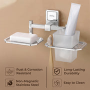 Plantex 304 Grade Stainless Steel 2in1 Soap Holder with Tumbler Holder/Wall Mounted Stand/Bathroom Accessories - Darcy (Chrome)
