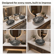 Plantex Ceramic Basin for Bathroom/Table Top Ceramic Basin/Washbasin for Bathroom (BOAT-NS-551-Marble Finish, 16 x 13 x 5.5 Inch)