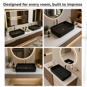 Plantex Black Tabletop Basin for Bathroom/Countertop Wash Basin/Ceramic Bathroom Basin/Washbasin for Restaurant/Hotel (Matt Black Finish - 24 x 13 x 5 Inch)
