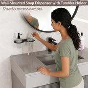 Plantex Soap Dispenser with Tumbler Holder/Stainless Steel 2 in 1 Liquid Soap Dispenser/Hand Wash Dispenser with Tooth Brush Holder for Wall Mount/Bathroom Accessories (Black)