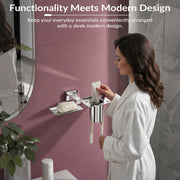 Plantex Aqua Stainless Steel 2in1 Soap Holder with Tumbler Holder/Soap Dish/Toothbrush Holder/Bathroom Accessories (Chrome - Aqua)