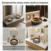 Plantex Ceramic Round Washbasin for Bathroom/Designer Tabletop Wah Basin/Counter Top Basin/Vessel Sink for Hotel/Restaurant/Living Room(NC-642,16 x 16 x 6.5 Inch)