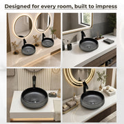 Plantex Ceramic Table Top Washbasin/Designer Round Wash Basin/Countertop Bathroom Basin/Sink for Bathroom(15 x 15 x 5.5 Inch)
