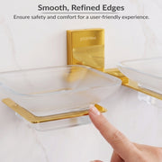 Plantex 304 Grade Stainless Steel Frosted Glass Double Soap Holder/Soap Stand/Dual Soap Dish/Bathroom Accessories - Crystal (PVD Gold)