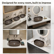 Plantex Ceramic Basin for Bathroom/Designer TableTop Wash Basin/Bathroom Vessel Sink/Washbasin - LA05, Matt Brown (21.5 x 14 x 5.5 Inch)