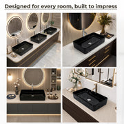 Plantex Ceramic Countertop Basin/Tabletop Washbasin/Bathroom Basin Sink/Marble Washbasin for Kitchen (White Veins, 24 x 13 x 5 Inch)