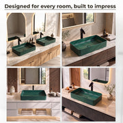 Plantex Ceramic Basin/Tabletop Wash Basin for Bathroom/Rectangle Over Counter Vessel Sink for Restaurant/Hotel (Matt Green, 24 x 14 x 4.5 Inch)