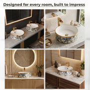 Plantex Table Top Wash Basin For Bathroom/Small Basin for Handwash/Countertop Washbasin - Indo-European Collection (16 x 16 x 6 Inch)