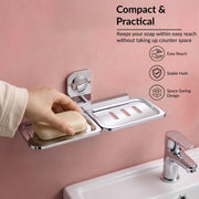 Plantex Dream Stainless Steel Double Soap Dish Stand for Bathroom & Kitchen/Soap Dish/Bathroom Accessories - Wall Mounted - Chrome (Pack of 1)