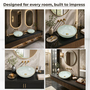 Plantex Wash Basin/Ceramic Table Top Wash Basin/Designer Countertop Basin for Bathroom/Restaurants/Hotel (Mint green & Gold - 16.5 x 16.5 x 4 Inch)