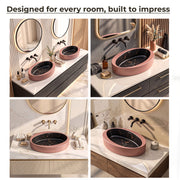 Plantex Ceramic Basin/Designer Washbasin for Bathroom/Oval Tabletop Wash Basin/Countertop Vessel Sink for Home/Office (Matt Brown & Black - 24 x 14 x 10 Inch)